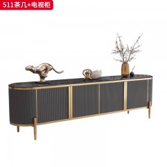【精品】千匠一品 轻奢现代风格 岩板+环保中纤板+不锈钢 时尚简约电视柜  茶几511-L