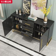 【精品】千匠一品 现代轻奢风格 钢化玻璃+环保中纤板+不锈钢 时尚简约餐边柜915-J
