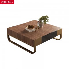 【精品】千匠一品 意式轻奢风格 中纤板贴胡桃木+不锈钢 时尚简约茶几2503-J