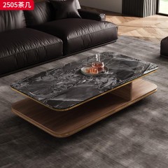 【精品】千匠一品 意式轻奢风格 微晶石+中纤板贴胡桃木皮+不锈钢 时尚简约茶几2505-J