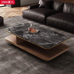 【精品】千匠一品 意式轻奢风格 微晶石+中纤板贴胡桃木皮+不锈钢 时尚简约茶几2505-J