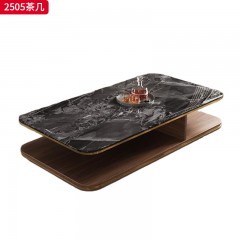 【精品】千匠一品 意式轻奢风格 微晶石+中纤板贴胡桃木皮+不锈钢 时尚简约茶几2505-J