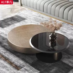 【精品】千匠一品 轻奢现代风格 岩板+中纤板+松木抽屉+碳素钢+古铜拉丝不锈钢+钢化玻璃 时尚简约茶几A17-L