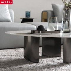 【精品】千匠一品 轻奢现代风格 岩板+不锈钢底座 时尚简约茶几A21-L