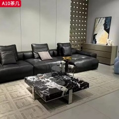 千匠一品 意式极简风格 大理石+钢化玻璃+不锈钢 时尚优雅茶几A10-L