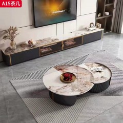 千匠一品 意式极简风格 岩板+中纤板+松木抽屉+碳素钢 时尚优雅茶几A15-L