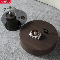 千匠一品 意式极简风格 （岩板可选）+环保中纤板+烟熏木皮饰面+松木抽屉+碳素钢 时尚优雅茶几A23-L