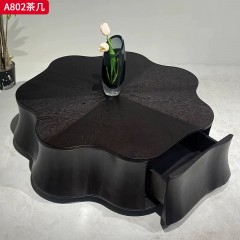 千匠一品 意式极简风格 环保中纤板贴拼花木皮 时尚优雅茶几A802-L