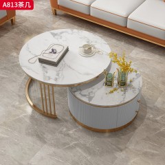 【精品】千匠一品 轻奢现代风格 岩板+环保中纤板+松木抽屉+不锈钢底座 时尚简约茶几A813-L