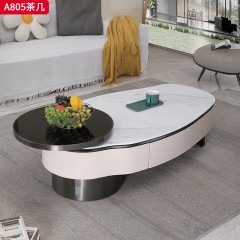千匠一品 意式极简风格 微晶石台面+环保中纤板+烤漆工艺+钢化玻璃+不锈钢底座 时尚优雅茶几A805-L