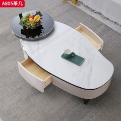 千匠一品 意式极简风格 微晶石台面+环保中纤板+烤漆工艺+钢化玻璃+不锈钢底座 时尚优雅茶几A805-L