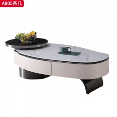 千匠一品 意式极简风格 微晶石台面+环保中纤板+烤漆工艺+钢化玻璃+不锈钢底座 时尚优雅茶几A805-L