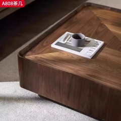 千匠一品 意式极简风格 环保中纤板贴胡桃木皮+碳素钢底架 时尚优雅茶几A808-L
