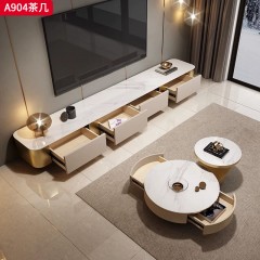 千匠一品 意式轻奢风格 岩板+环保中纤板+松木抽屉+不锈钢底座 时尚优雅茶几A904-L