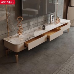 千匠一品 意式轻奢风格 岩板+环保中纤板+松木抽屉+不锈钢底座 时尚优雅茶几A907-L