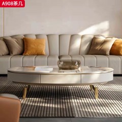 千匠一品 意式轻奢风格 岩板+环保中纤板+松木抽屉+不锈钢底座 时尚优雅茶几A908-L