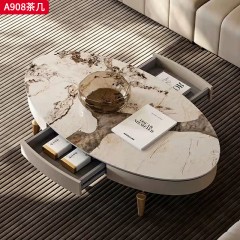 千匠一品 意式轻奢风格 岩板+环保中纤板+松木抽屉+不锈钢底座 时尚优雅茶几A908-L