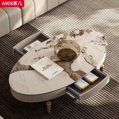 千匠一品 意式轻奢风格 岩板+环保中纤板+松木抽屉+不锈钢底座 时尚优雅茶几A908-L