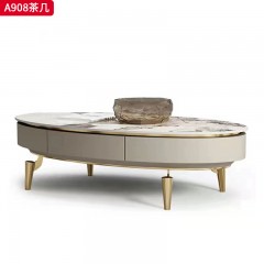 千匠一品 意式轻奢风格 岩板+环保中纤板+松木抽屉+不锈钢底座 时尚优雅茶几A908-L