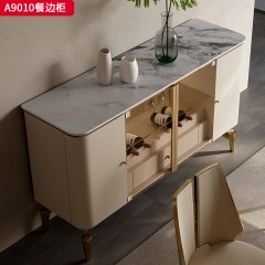 千匠一品 意式轻奢风格 岩板+环保中纤板+松木抽屉+钢化玻璃+不锈钢脚架 时尚优雅餐边柜A910-L