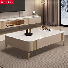 千匠一品 意式轻奢风格 岩板+环保中纤板+松木抽屉+不锈钢脚架 时尚优雅茶几A911-L