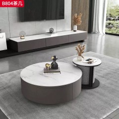 千匠一品 现代极简风格 岩板+环保中纤板+松木抽屉+碳素钢底座 时尚简约茶几B804-L