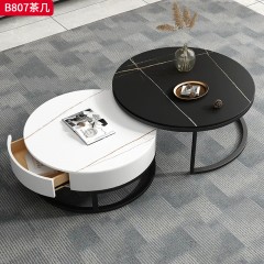 千匠一品 现代极简风格 岩板+环保中纤板+松木抽屉+碳素钢脚架 时尚简约茶几B807-L
