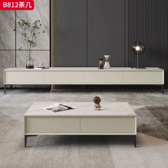 千匠一品 现代极简风格 岩板+环保中纤板+松木抽屉+碳素钢脚架 时尚简约茶几B812-L