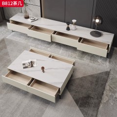 千匠一品 现代极简风格 岩板+环保中纤板+松木抽屉+碳素钢脚架 时尚简约茶几B812-L