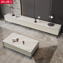 千匠一品 现代极简风格 岩板+环保中纤板+松木抽屉+碳素钢脚架 时尚简约茶几B812-L