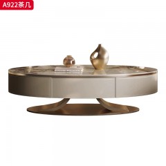 【精品】千匠一品 意式轻奢风格 马鞍皮+ 多层实木板+岩板 时尚简约茶几A922-J