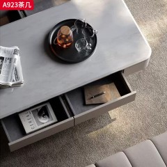 【精品】千匠一品 意式轻奢风格 马鞍皮+ 多层实木板+岩板 时尚简约茶几A923-J