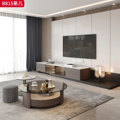 千匠一品 意式极简风格 岩板+中纤板+松木抽屉+ 碳素钢 时尚简约茶几B815-J