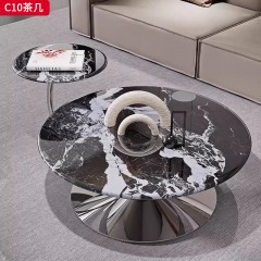 千匠一品 意式极简风格 不锈钢+天然石 时尚简约茶几组合C10-J