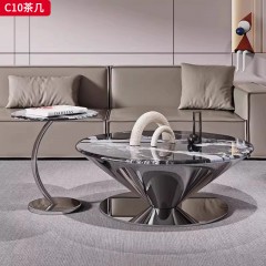 千匠一品 意式极简风格 不锈钢+天然石 时尚简约茶几组合C10-J