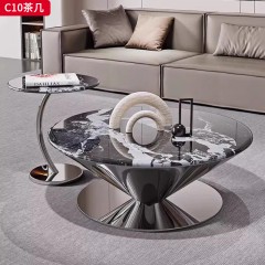 千匠一品 意式极简风格 不锈钢+天然石 时尚简约茶几组合C10-J