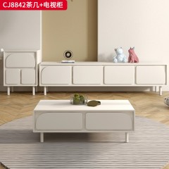 千匠一品 法式奶油风格 中纤板+烤漆+优质五金配件 时尚优雅茶几 电视柜CJ8842-J