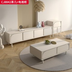 千匠一品 法式奶油风格 中纤板+烤漆+优质五金配件 时尚优雅茶几 电视柜CJ8842-J