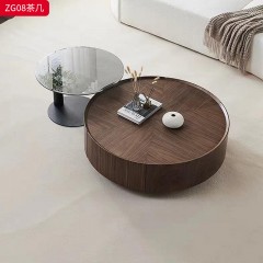 千匠一品 中古风格 中纤板贴胡桃木皮+碳素钢+钢化玻璃 时尚优雅茶几组合ZG08-J
