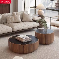 千匠一品 中古风格 中纤板贴胡桃木皮+岩板 时尚优雅茶几ZG11-J