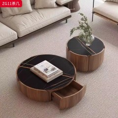 千匠一品 中古风格 中纤板贴胡桃木皮+岩板 时尚优雅茶几ZG11-J