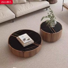 千匠一品 中古风格 中纤板贴胡桃木皮+岩板 时尚优雅茶几ZG11-J