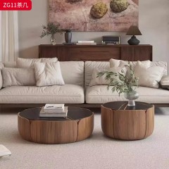 千匠一品 中古风格 中纤板贴胡桃木皮+岩板 时尚优雅茶几ZG11-J
