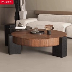 千匠一品 中古风格 中纤板贴胡桃木皮+钢化玻璃 时尚优雅茶几组合ZG12-J