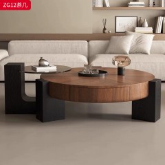 千匠一品 中古风格 中纤板贴胡桃木皮+钢化玻璃 时尚优雅茶几组合ZG12-J
