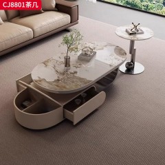 千匠一品 意式轻奢风格 岩板+环保中纤板+烤漆工艺+实木抽屉+不锈钢底座 时尚极简茶几CJ8801-J
