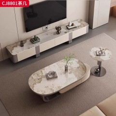 千匠一品 意式轻奢风格 岩板+环保中纤板+烤漆工艺+实木抽屉+不锈钢底座 时尚极简茶几CJ8801-J