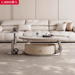 千匠一品 意式轻奢风格 环保中纤板+烤漆工艺+岩板+实木抽屉+不锈钢底座 时尚简约茶几CJ8806-J