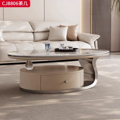 千匠一品 意式轻奢风格 环保中纤板+烤漆工艺+岩板+实木抽屉+不锈钢底座 时尚简约茶几CJ8806-J