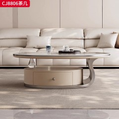 千匠一品 意式轻奢风格 环保中纤板+烤漆工艺+岩板+实木抽屉+不锈钢底座 时尚简约茶几CJ8806-J